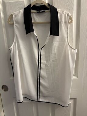 Karl Lagerfeld White Sleeveless Top with Black Collar and Trim